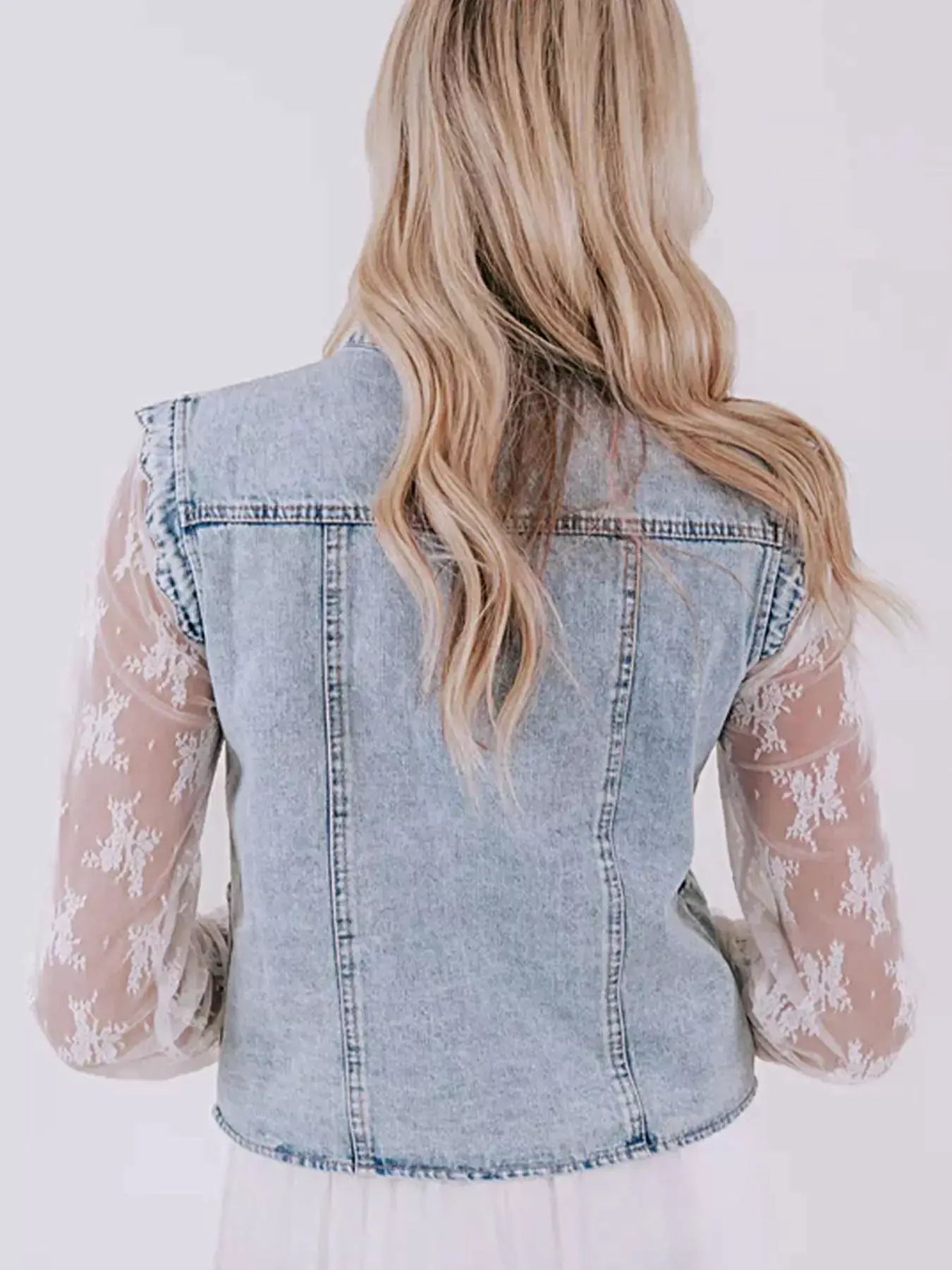 Scalloped Trim Patch Pocket Button Front Denim Vest -