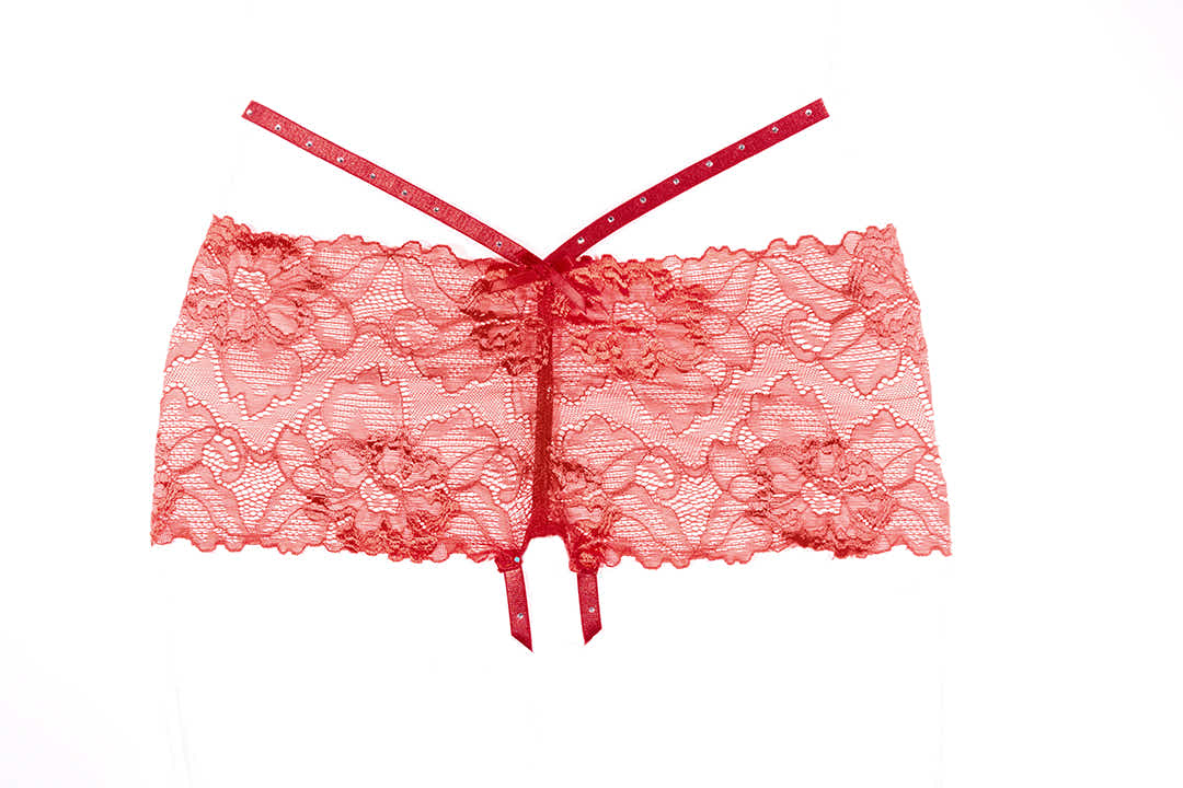 Allure 15-8502R Kelly Crotchless Sexy Boy Shorts in Hot Pink with Rhinestone Straps Allure Lingerie
