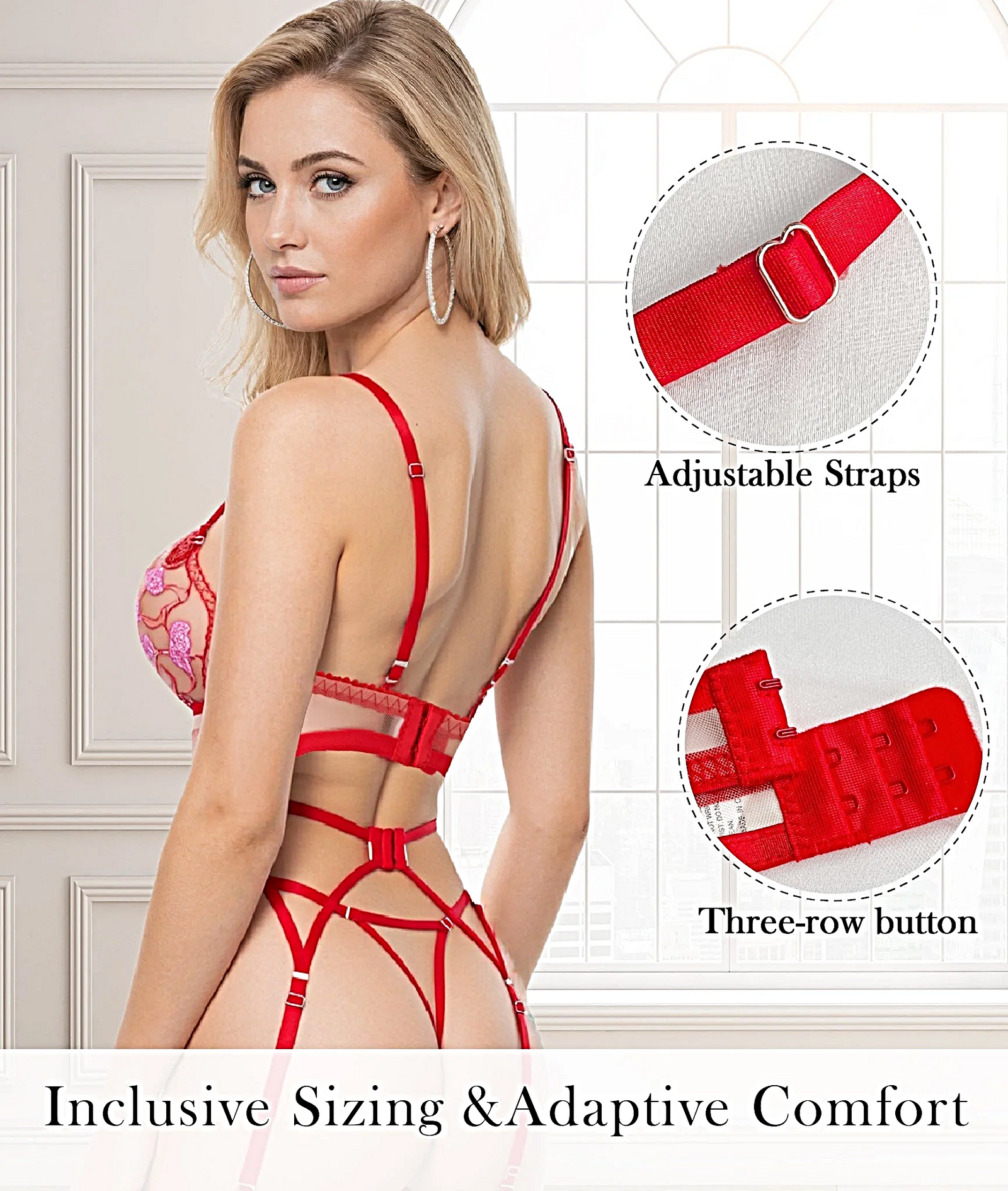 Amour Heart 3 Piece Lingerie Set - 3 pcs set