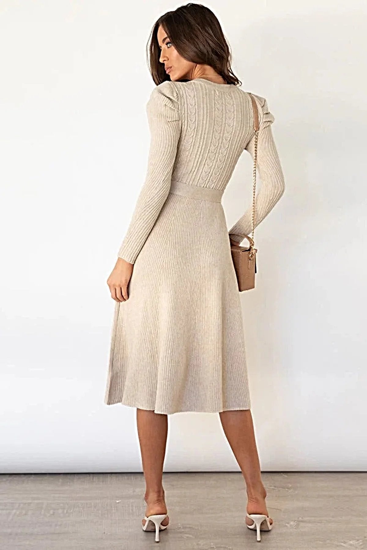 S-2XL • Tie Waist Sweater Dress • Round Neck, Long Sleeves • Stretchy Opaque Fabric -
