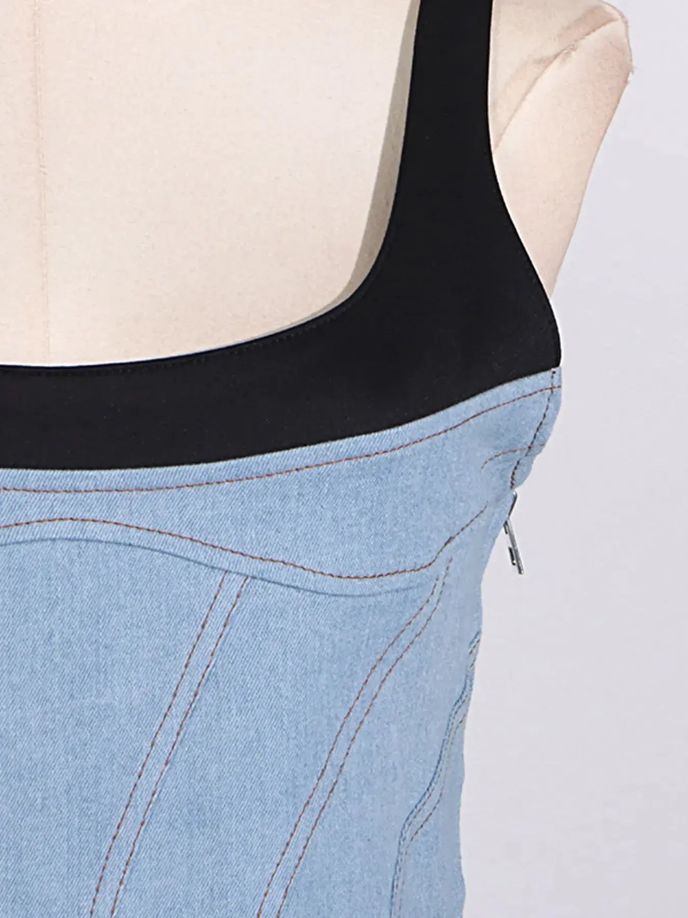 Contrast Adjustable Strap Denim Dress -