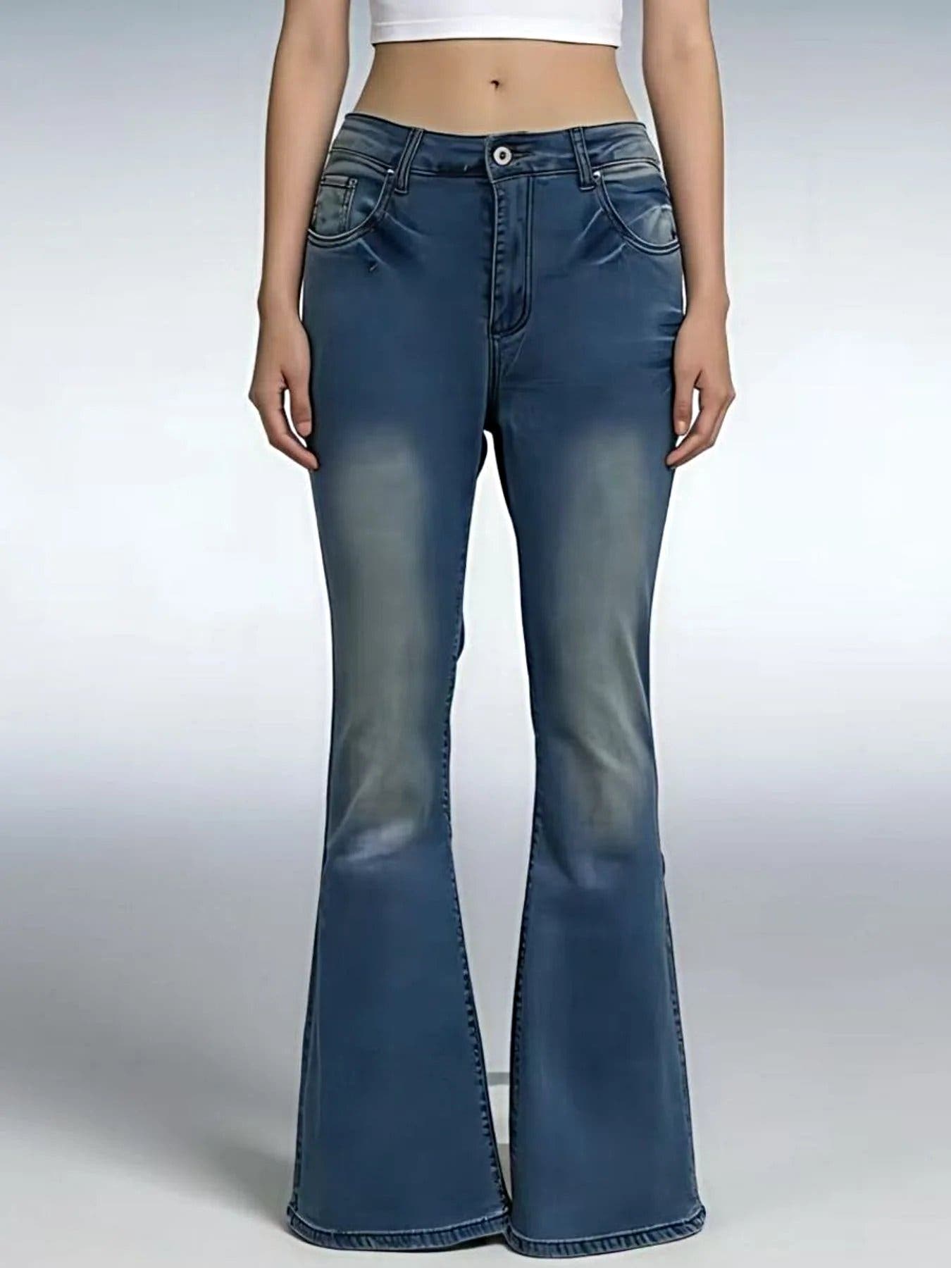Full Size Vintage Wash High-Waisted Flare Jeans Plus Size -