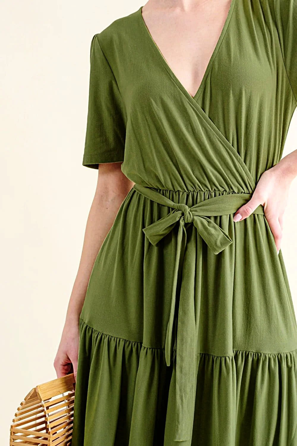 And The Why Soft Short Sleeve Tiered Midi Dress -