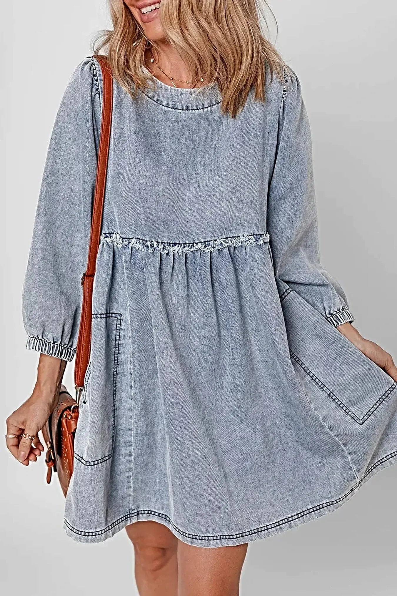 Vintage Wash Denim Dress with Pockets -
