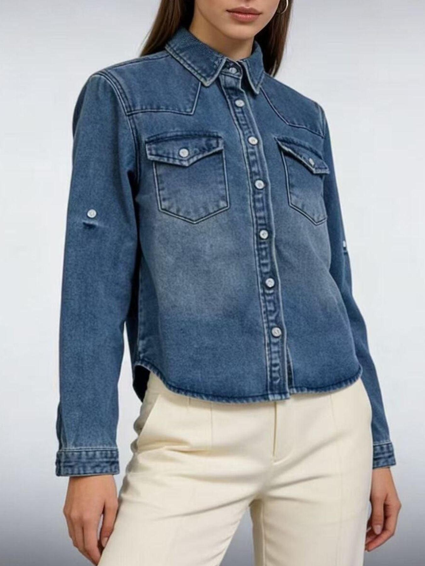 Button Down Classic Western Style Denim Top -