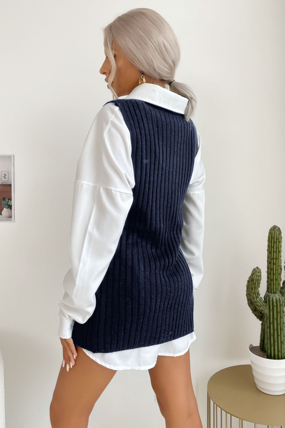 Perfee Slit Hem Sweater Vest Dress Trendsi