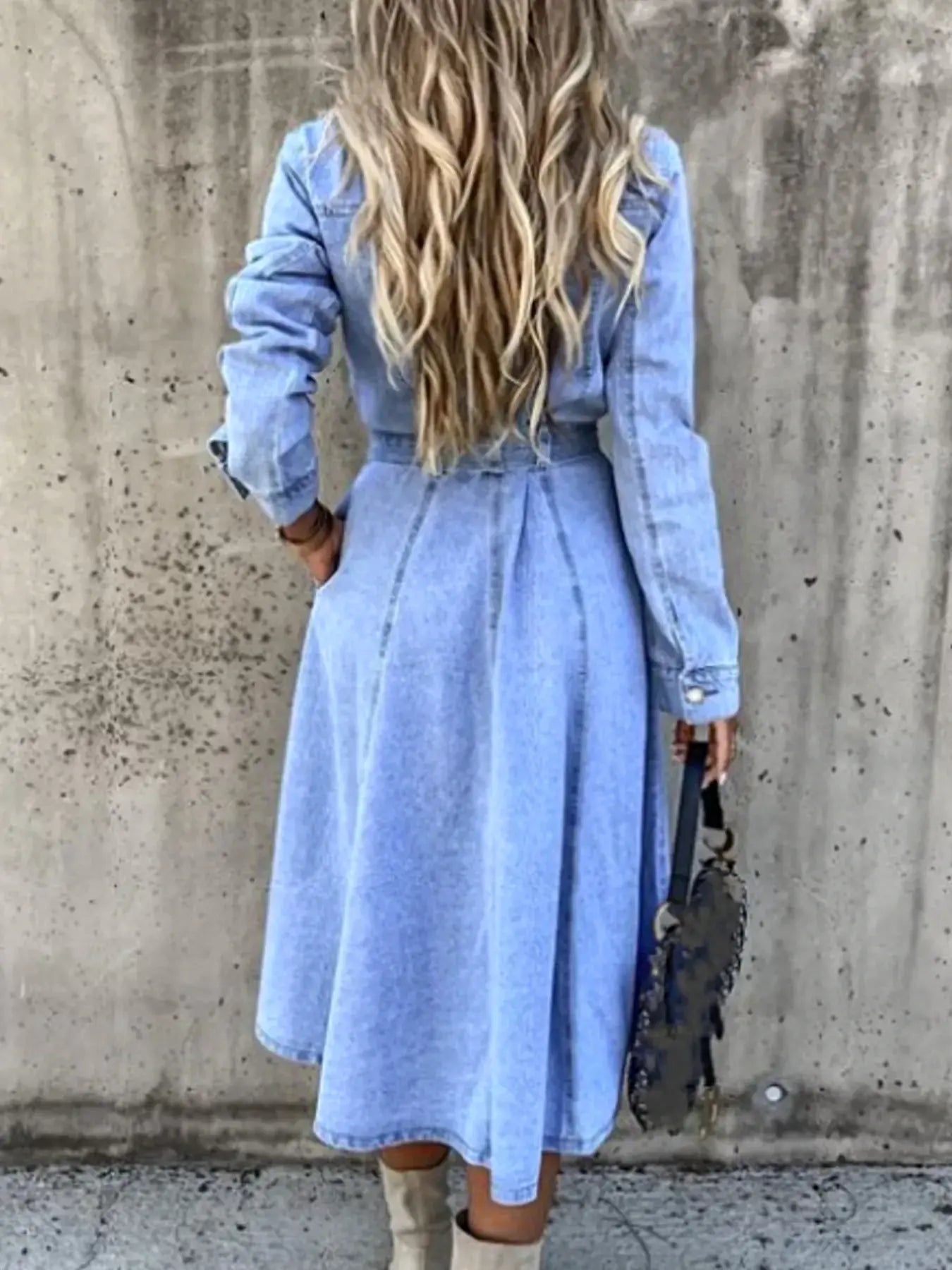Full Size Tie Waist Button Front Denim Shirt Dress Plus Size -