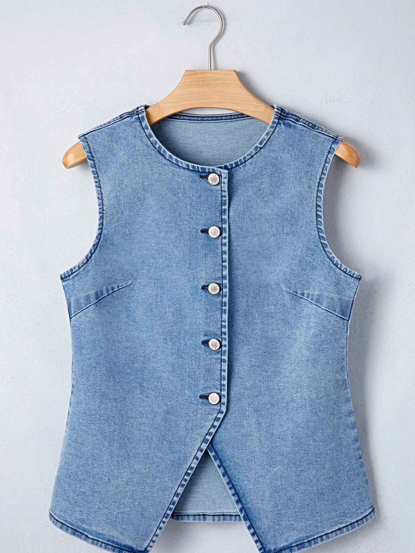 Buttoned Front Slit Denim Vest -