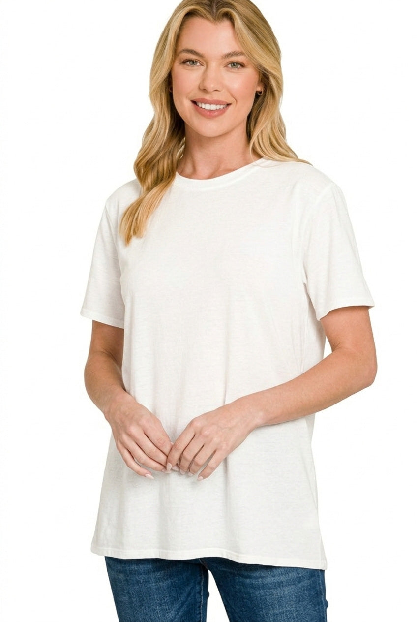 Zenana Cotton Boyfriend Round Neck Tee -
