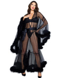 Stunning Sheer Maxi Length Robe of Marabou & Soft Tulle will make you feel like a princess-lingerie-Roma-Black-O/S-SatinBoutique