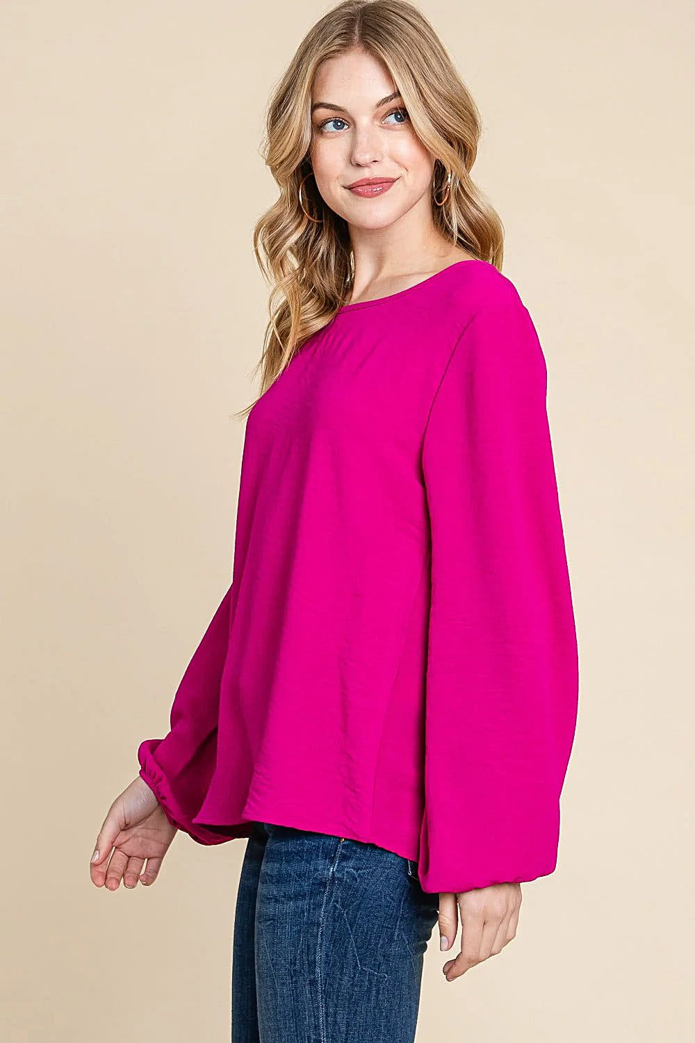 BOMBOM Textured Balloon Sleeve Top -