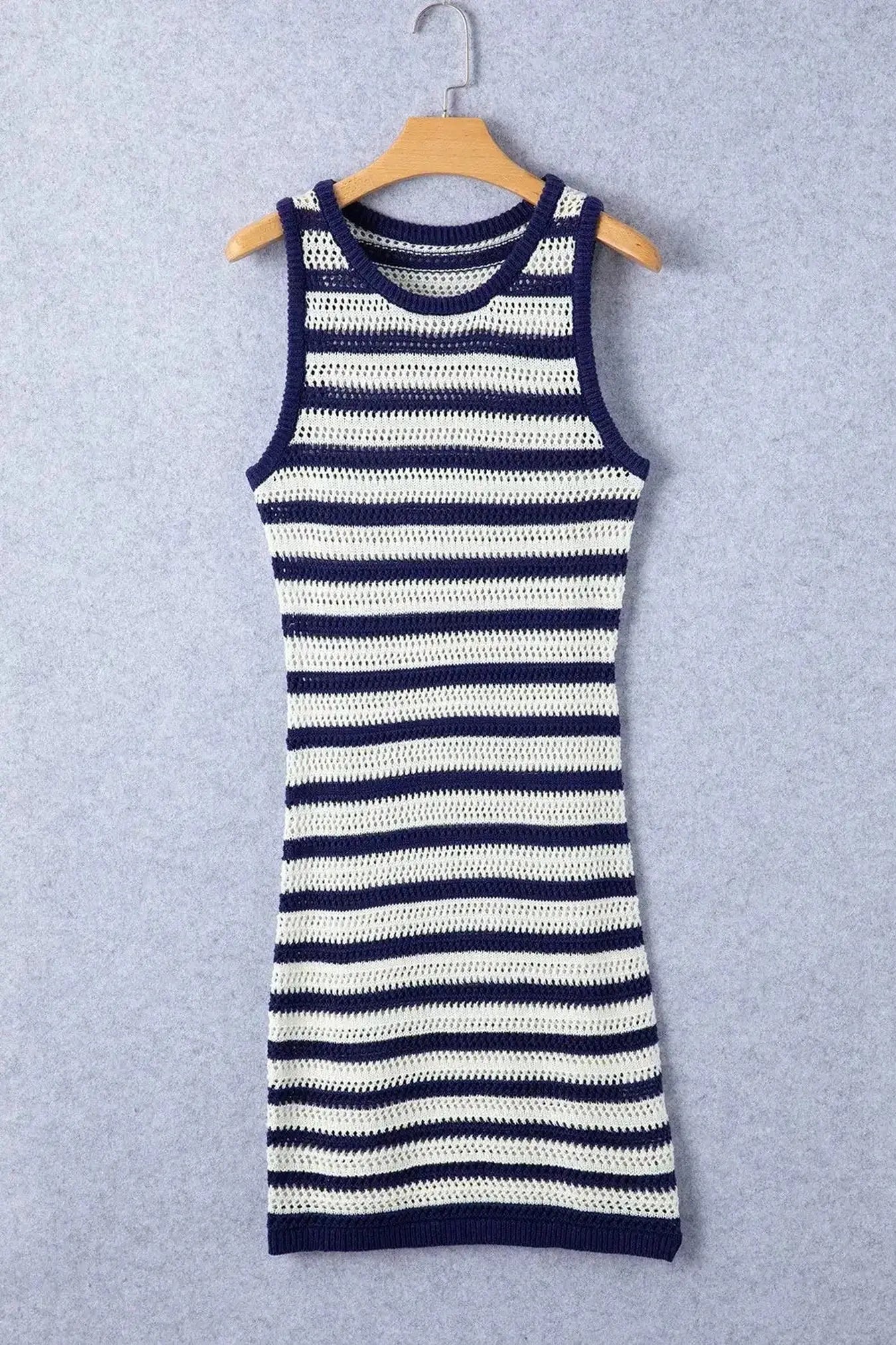 Stripe Hollowed Knit Sleeveless Sweater Dress -