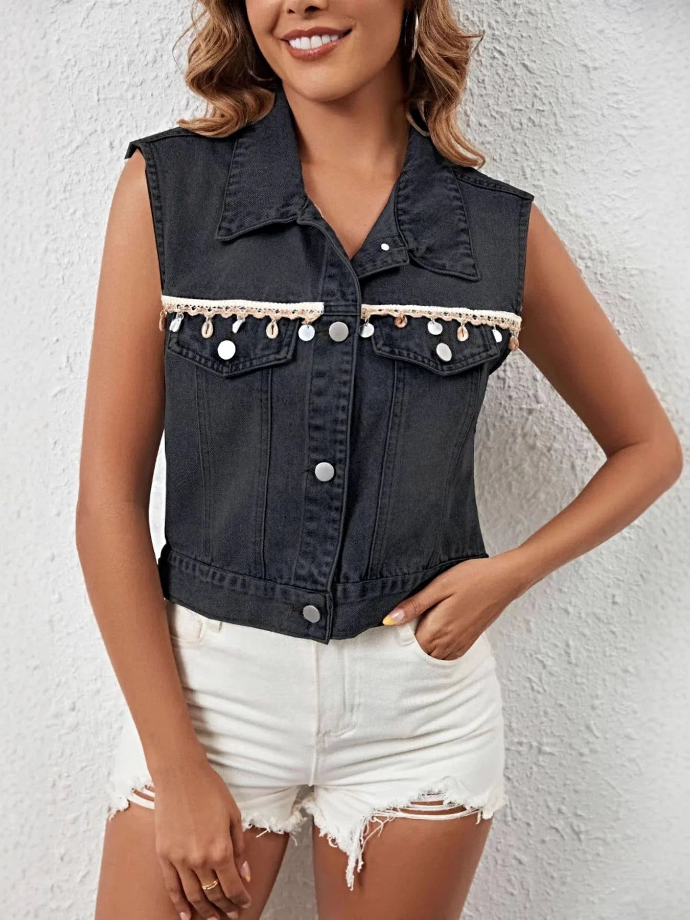 Button Up Denim Vest -