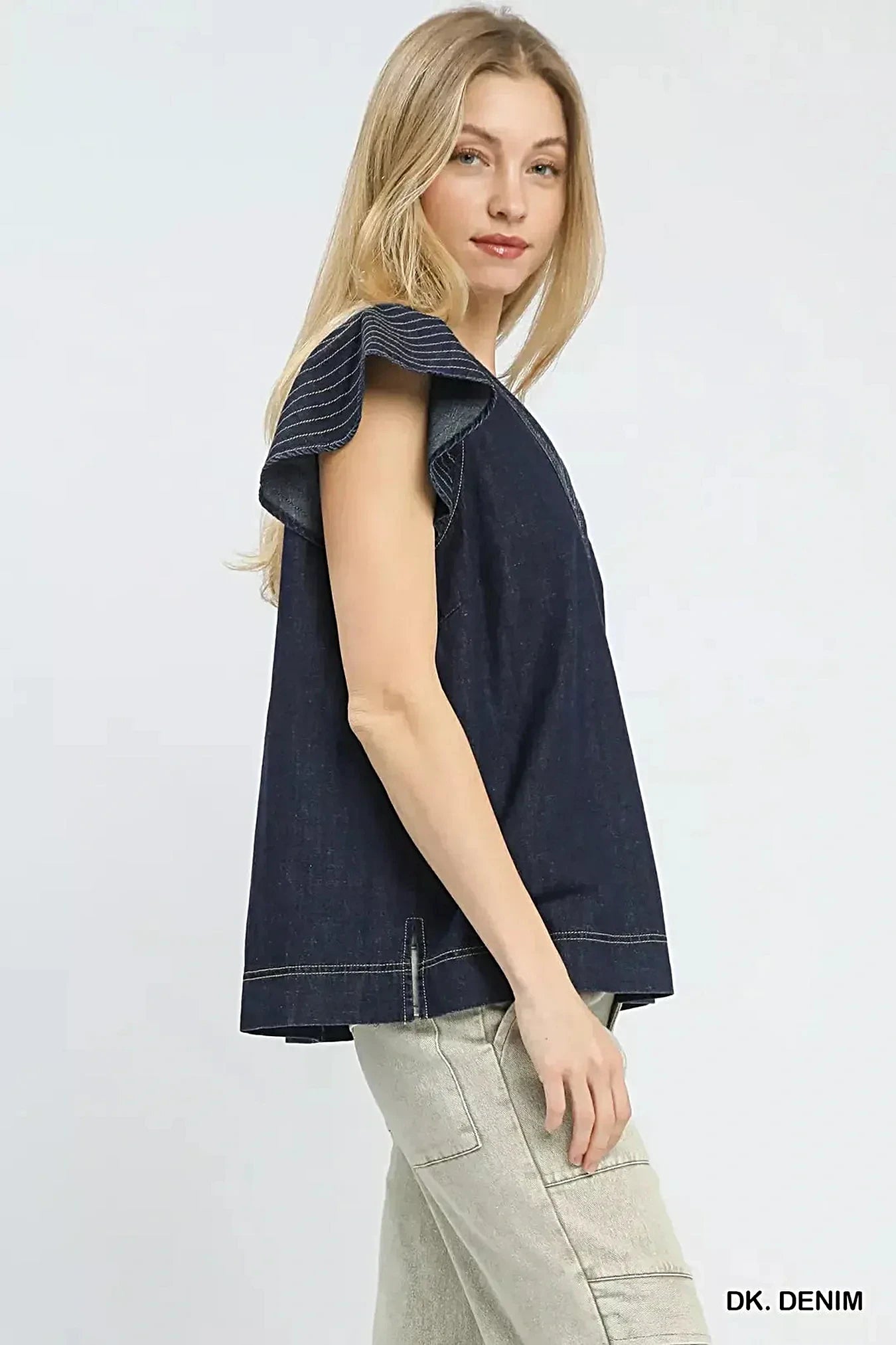 Umgee Cap Sleeve Denim Top -