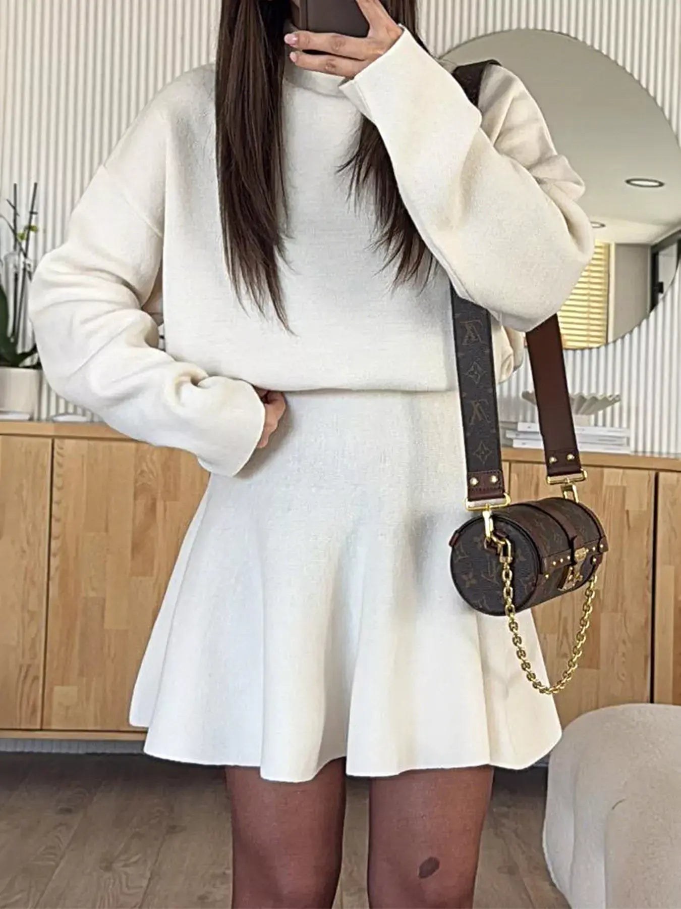 Round Neck Long Sleeve Mini Sweater Dress -