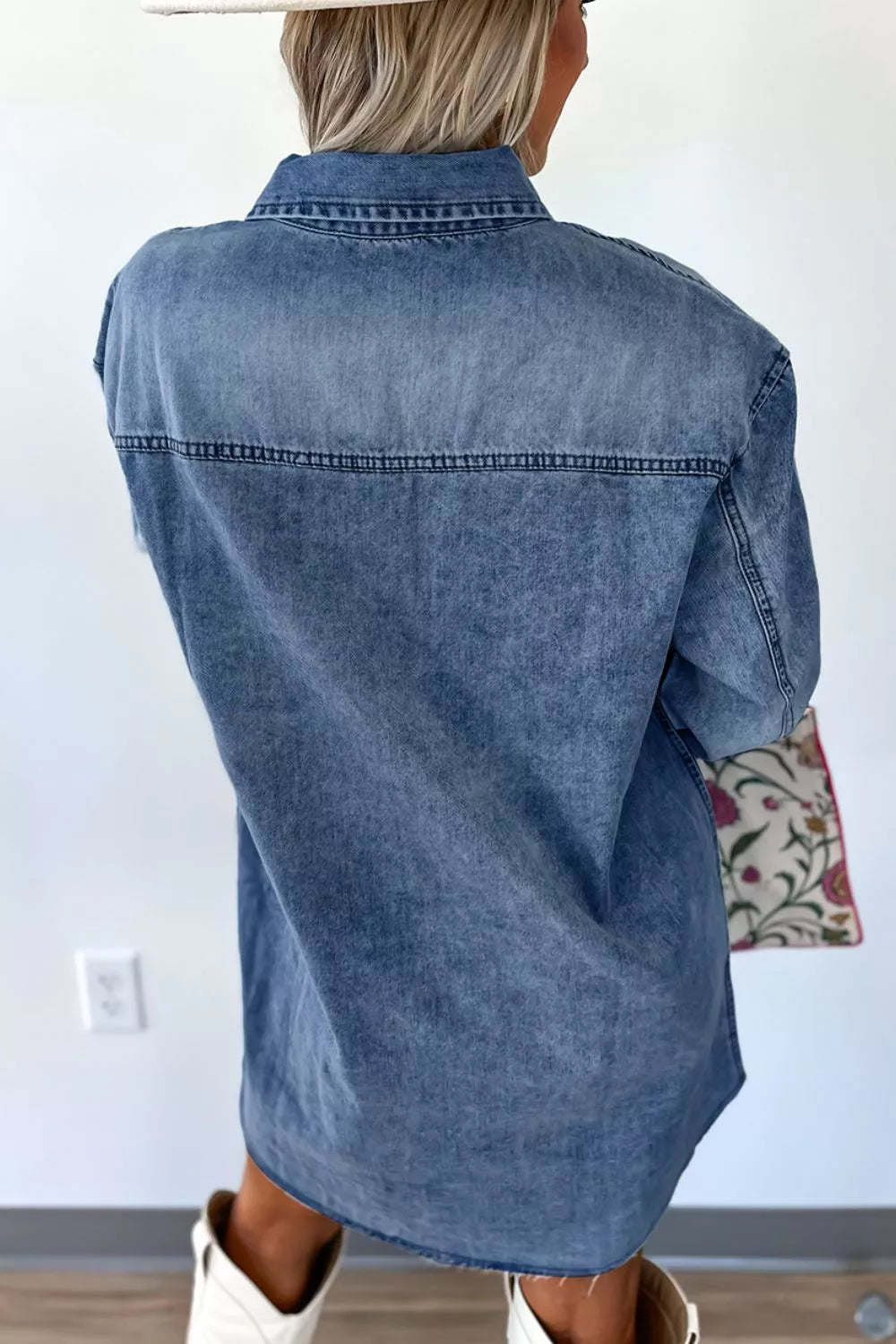 Vintage Wash Button-Down Denim Dress -