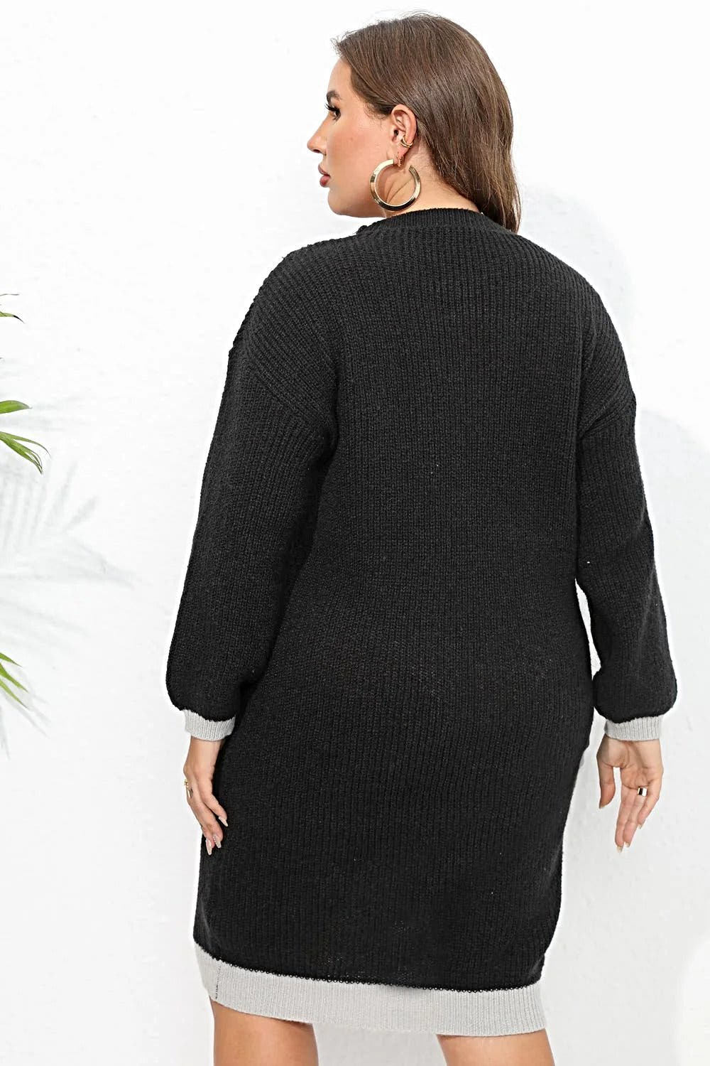 Plus Size Long Sleeve Sweater Dress Trendsi