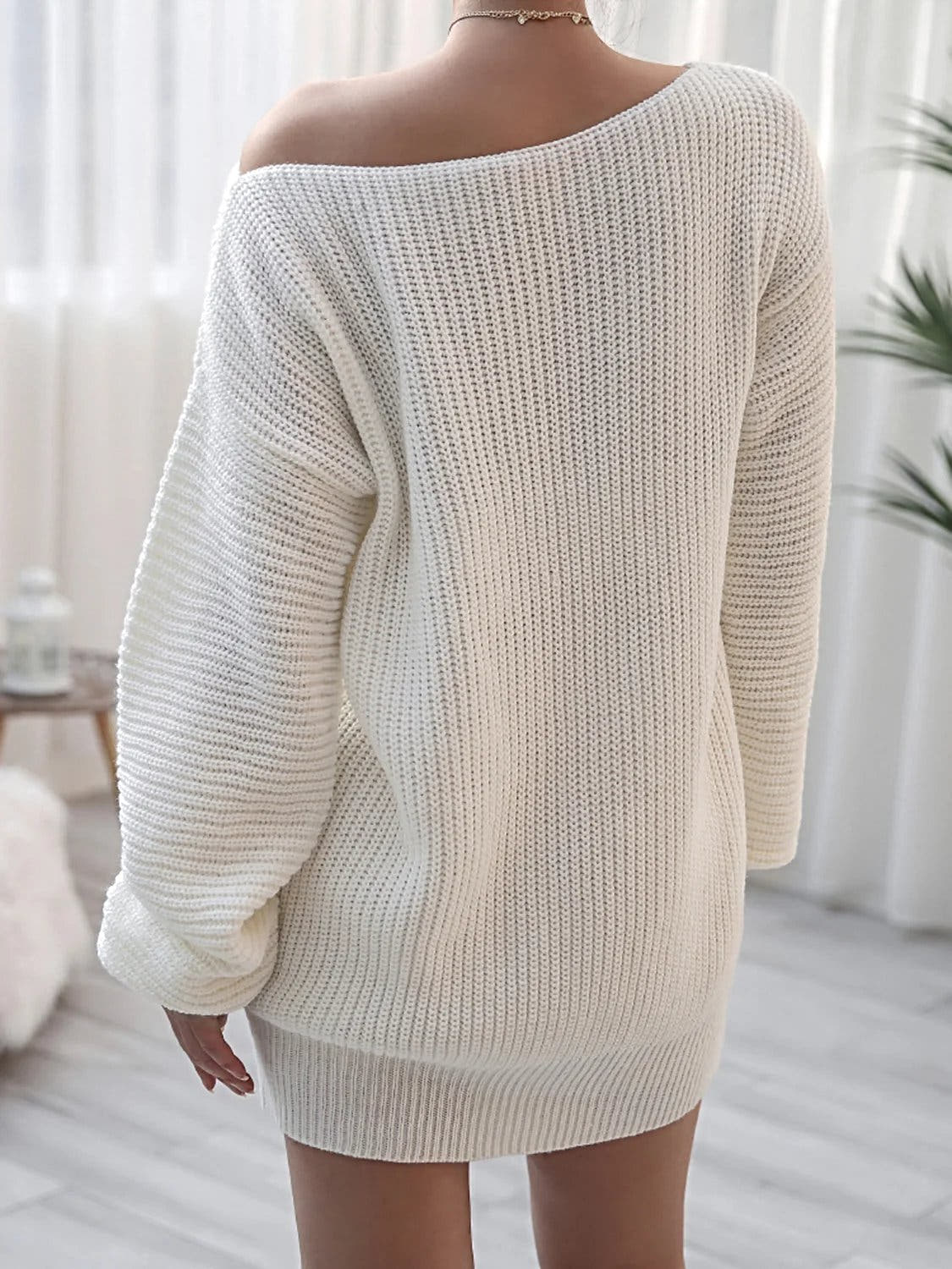Rib-Knit Mini Sweater Dress -