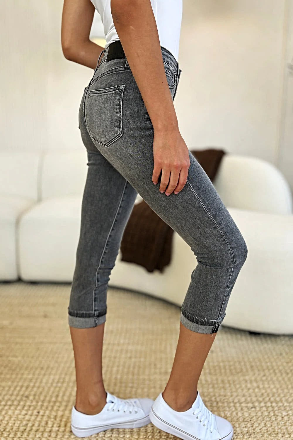 Judy Blue Full Size Button Fly High Waist Cuffed Capris -