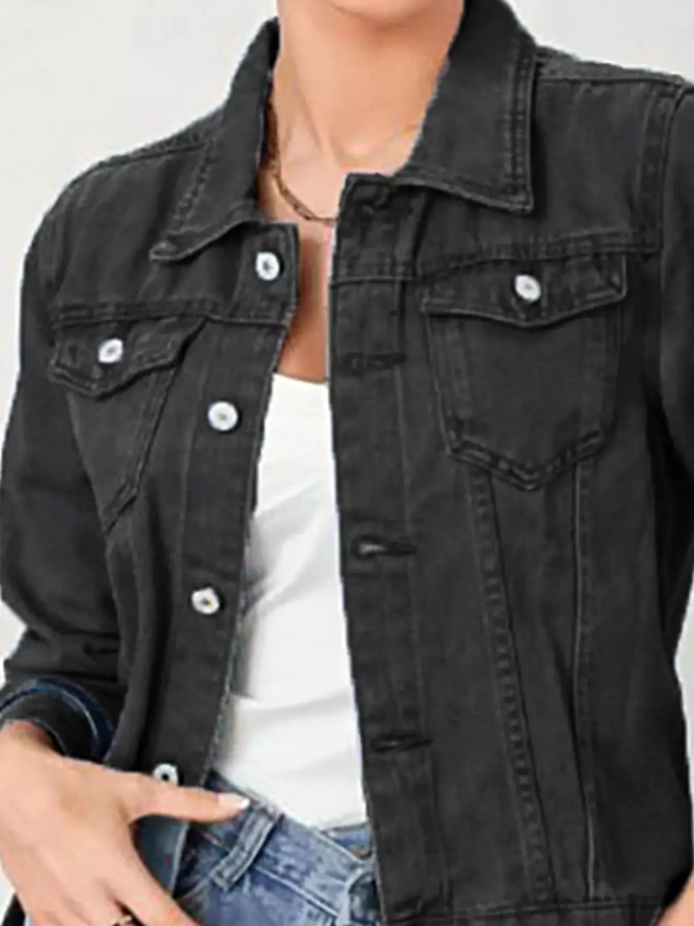 Button Up Long Sleeve Denim Jacket -