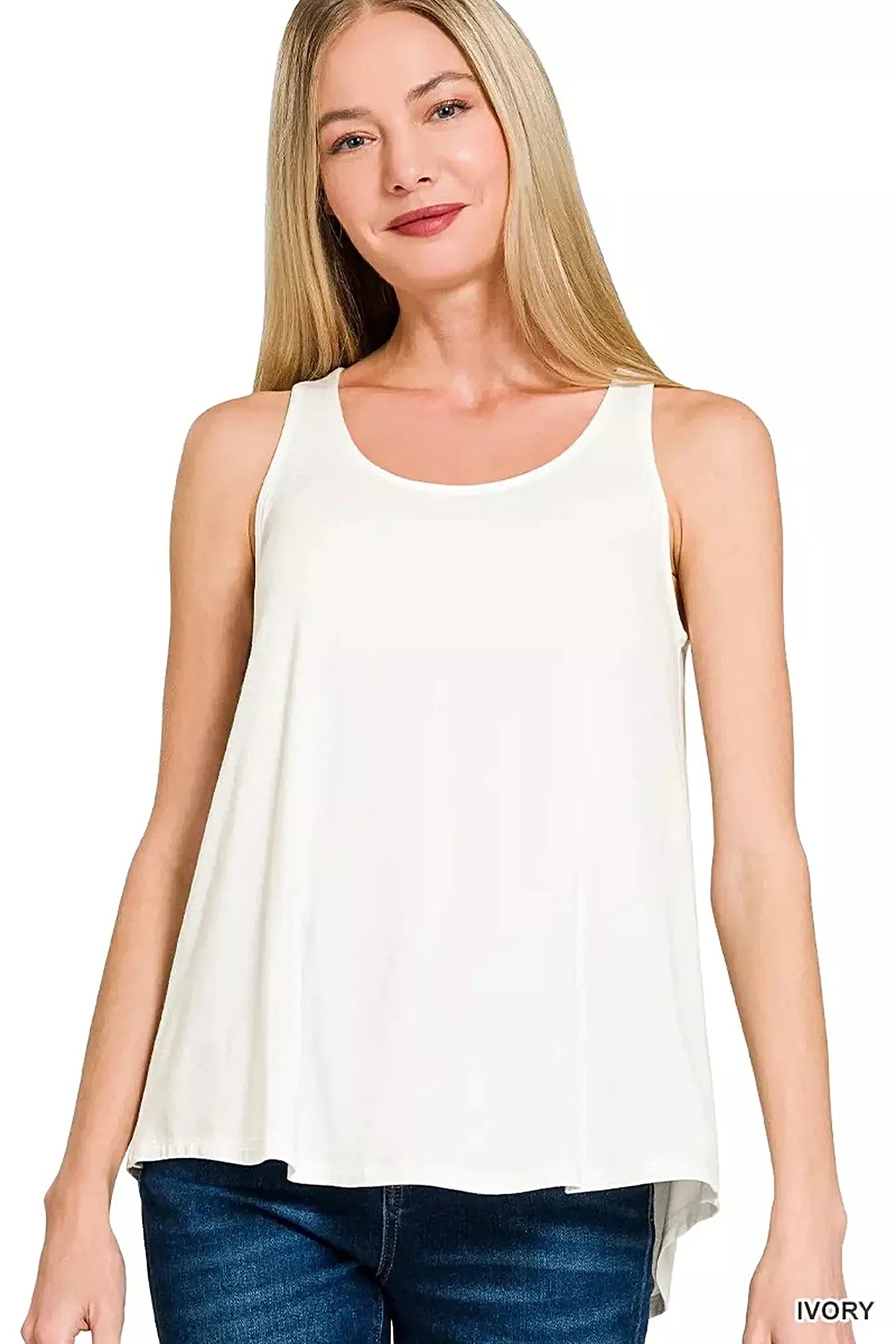 Zenana Flowy Hem Rayon Sleeveless Tank Top -