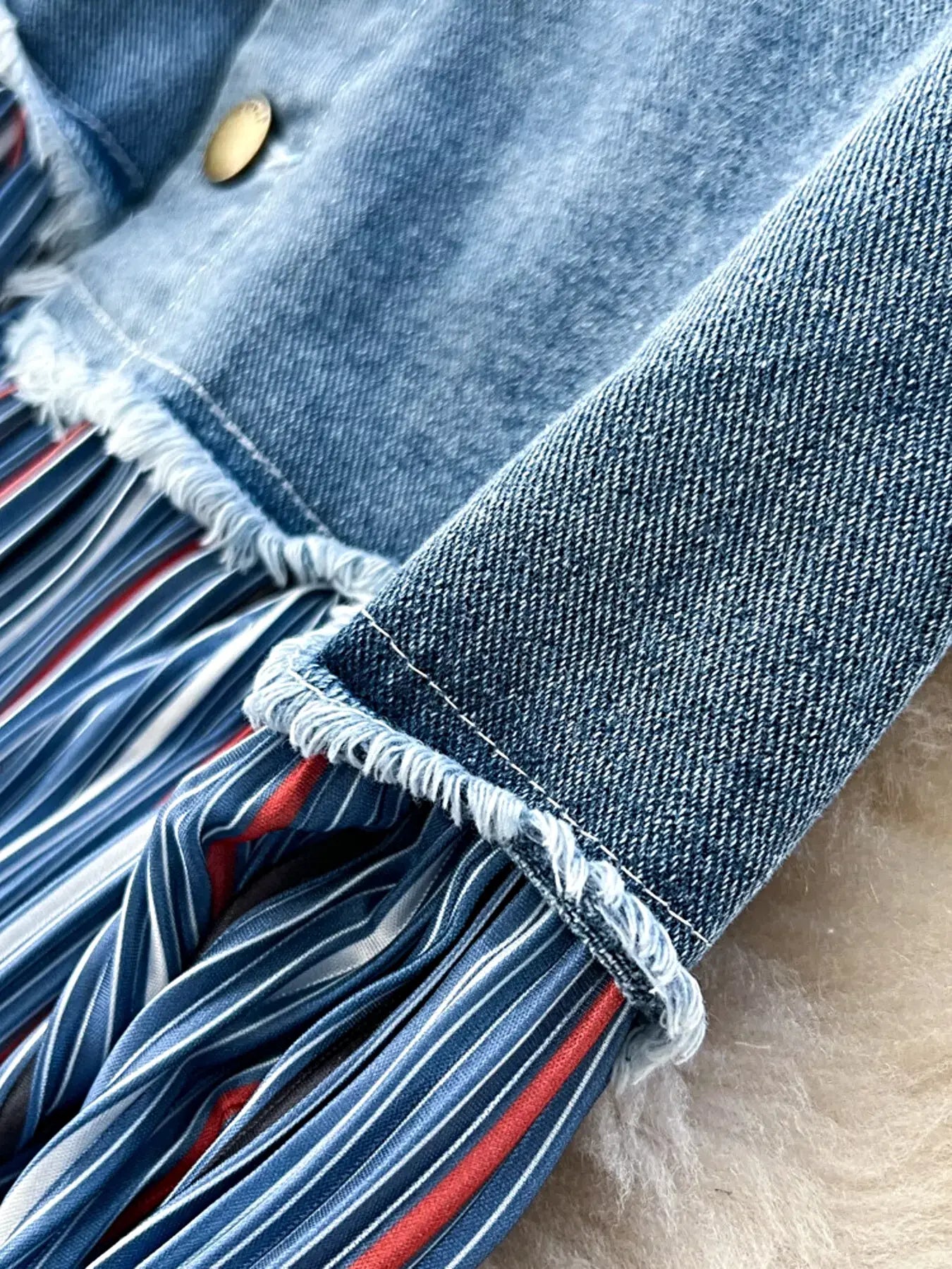 Full Size Striped Patchwork Denim Skirt Plus Size -