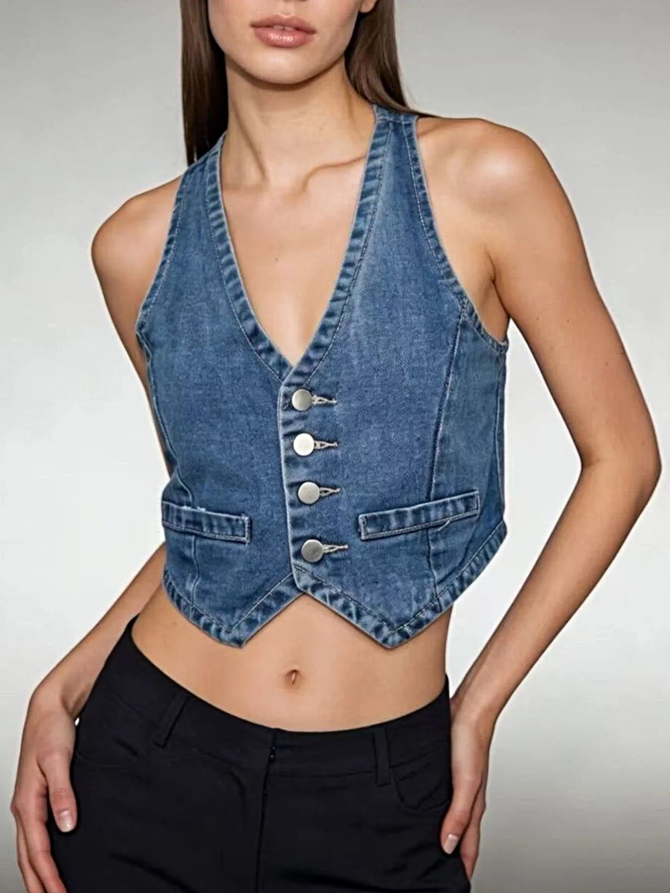Button-Down Denim Vest -