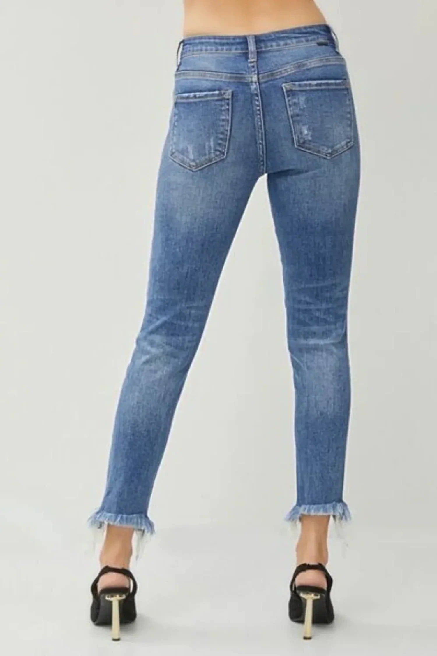 RISEN Distressed Frayed Hem Slim Jeans - Jeans