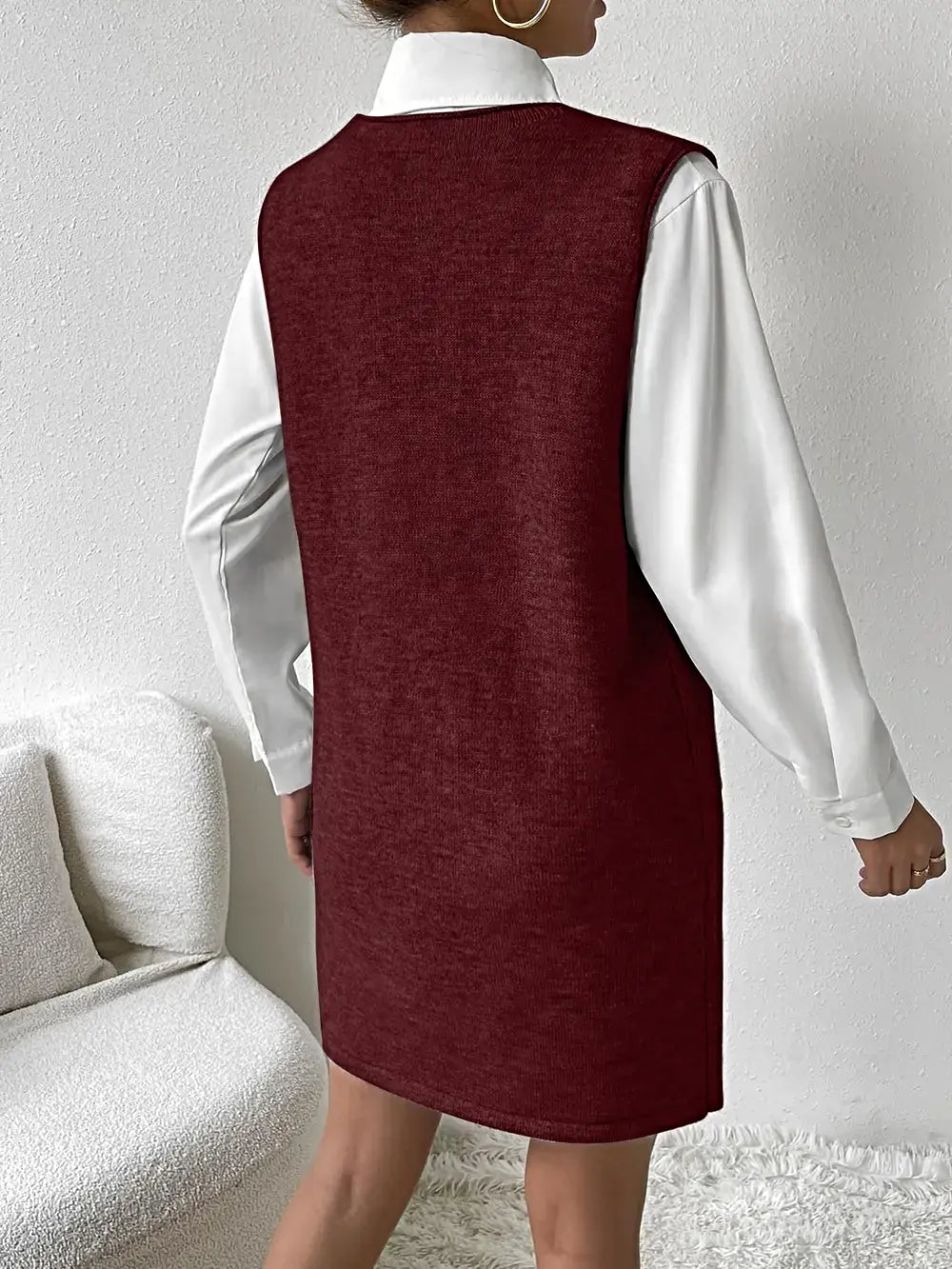 V-Neck Sleeveless Sweater Dress with Pockets -