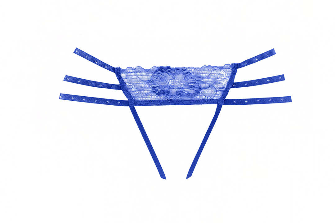 Seductive Blue Panty with Triple Rhinestone Straps and Lace Details by Allure Lingerie Allure Lingerie