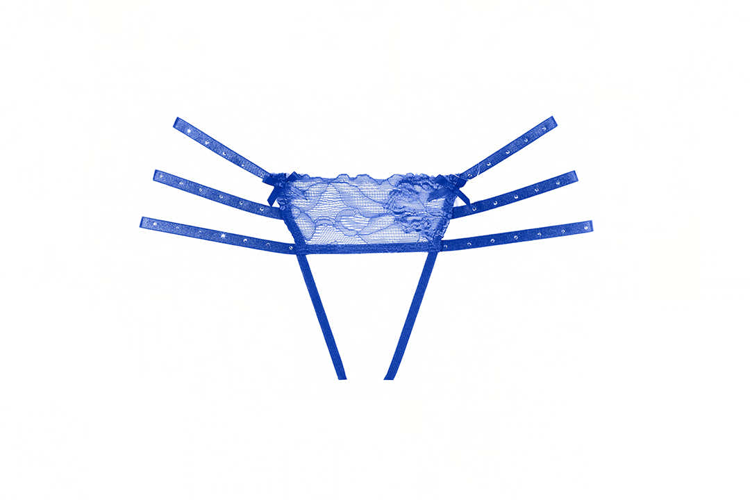 Seductive Blue Panty with Triple Rhinestone Straps and Lace Details by Allure Lingerie Allure Lingerie