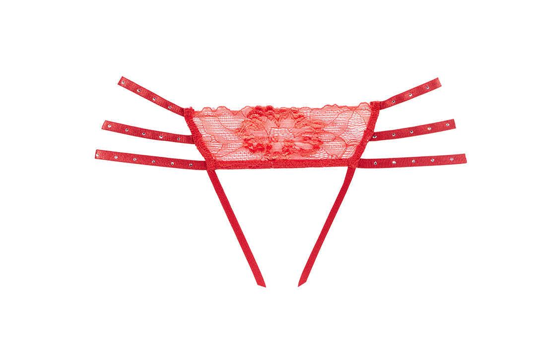 Allure Nicole Red Sexy Panties with Rhinestone Straps and Lace Details Allure Lingerie