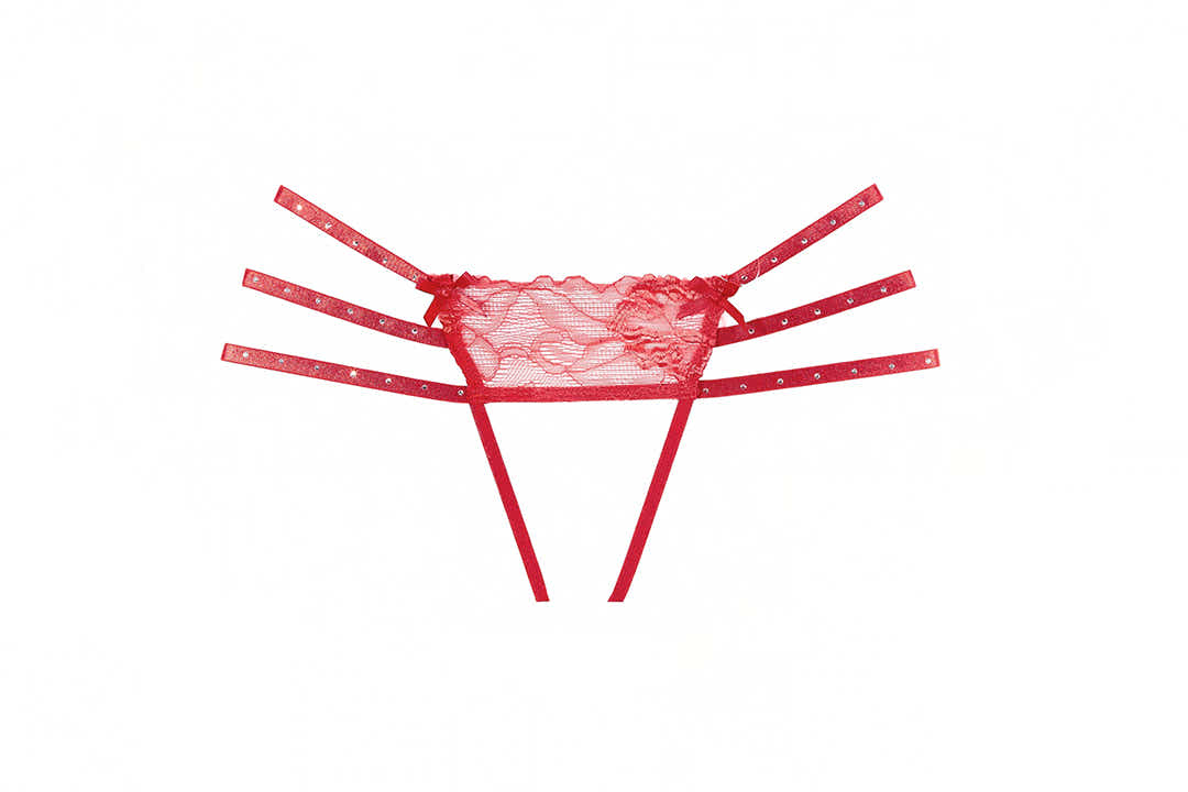 Allure Nicole Red Sexy Panties with Rhinestone Straps and Lace Details Allure Lingerie