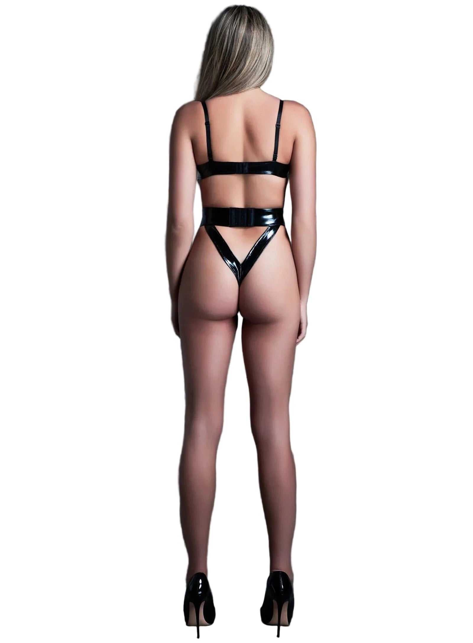 Latex-Look Vinyl & Mesh High Cut Bodysuit, Crave Me - Vinyl Bra Set