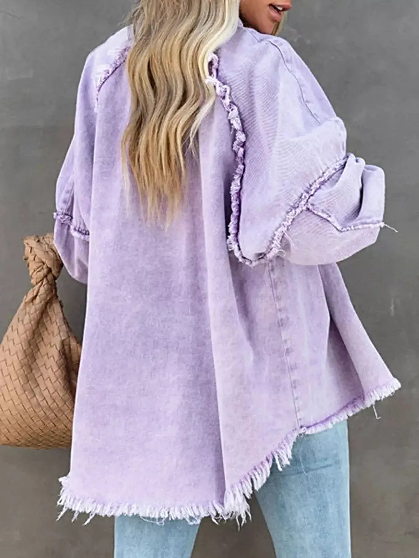 Button Down Raw Hem Denim Jacket -