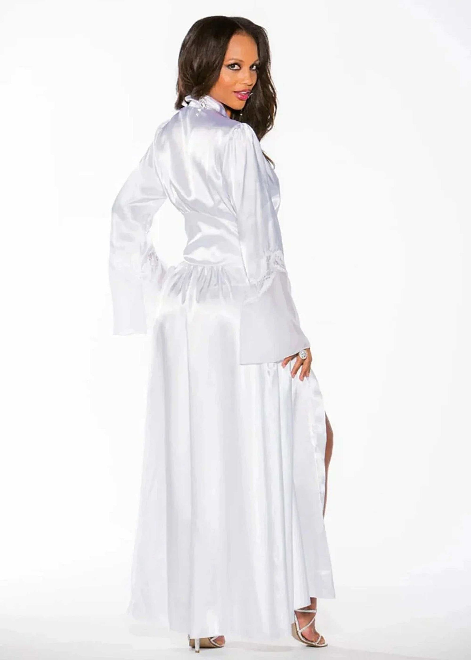 Shirley of Hollywood 20559 Elegant Charmeuse Lace Robe with Chiffon, Long Sleeves & Pockets Shirley of Hollywood