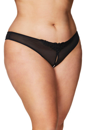 Elegant Crotchless Pearls Thong Underwear with Venise Lace and Mesh Detail - Oh La La Cheri Eldorado