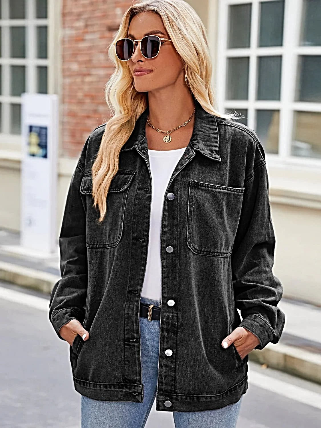 Button Up Denim Jacket with Pockets -