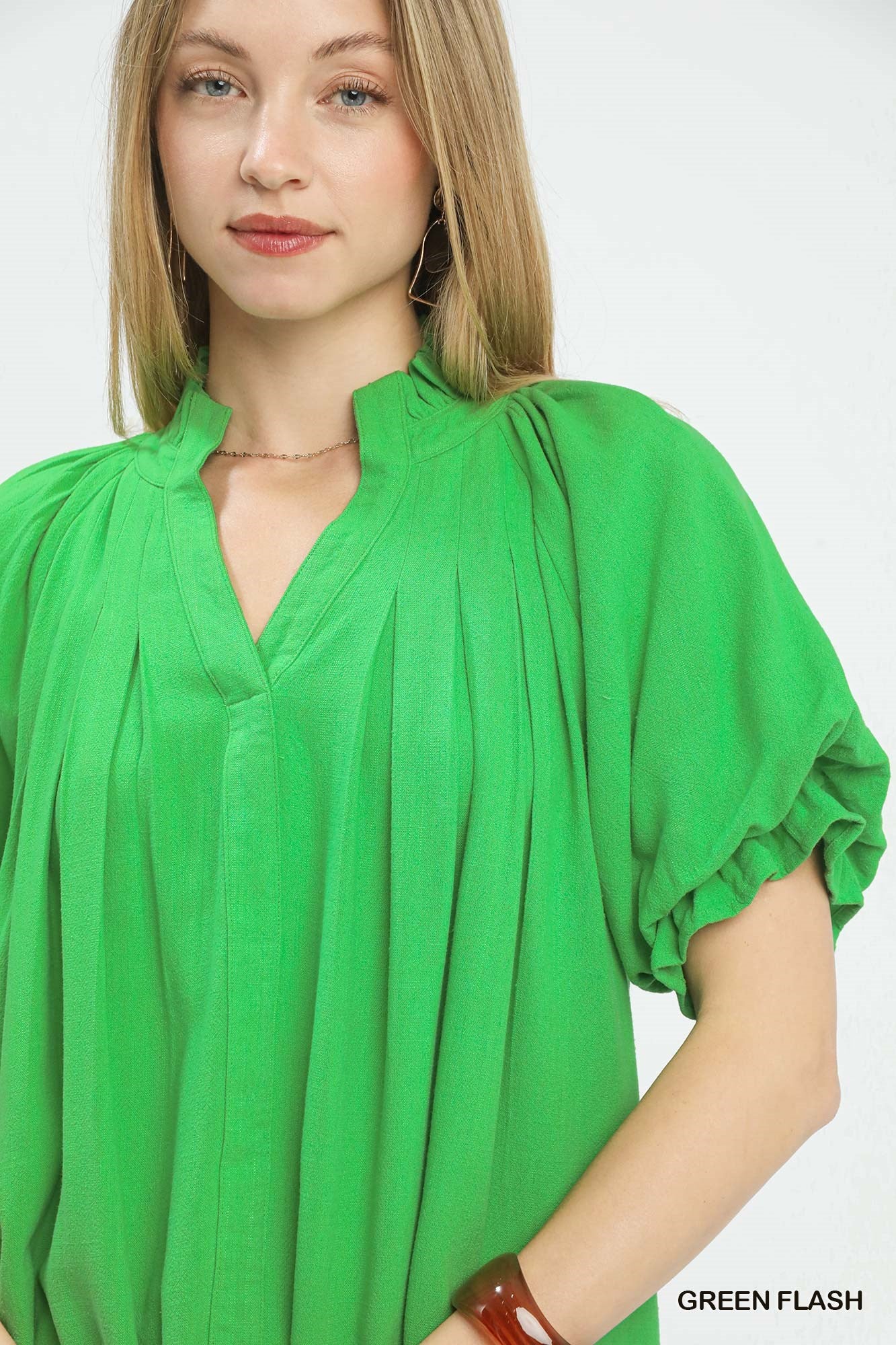 Umgee Linen V-Neck Flutter Sleeve Top -