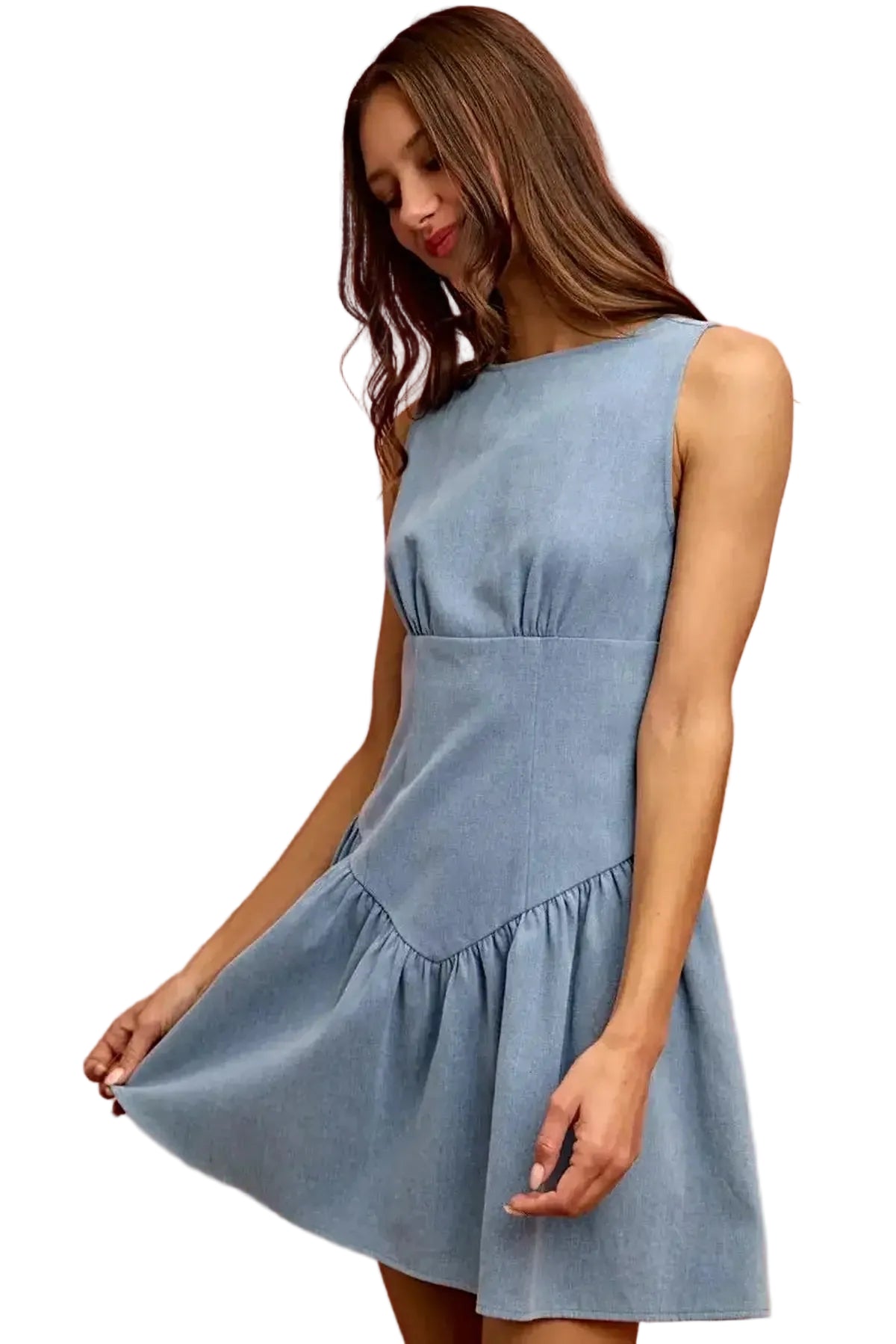 SO ME Fit And Flare Sleeveless Denim Mini Dress -