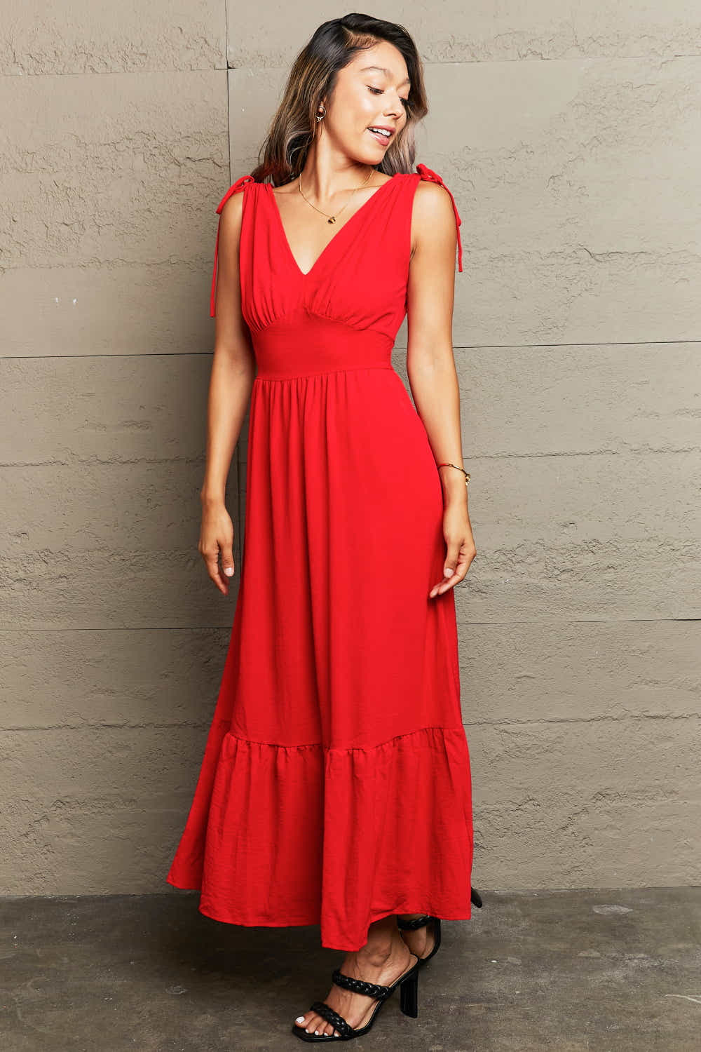 Perfee Drawstring V-Neck Sleeveless Dress Trendsi