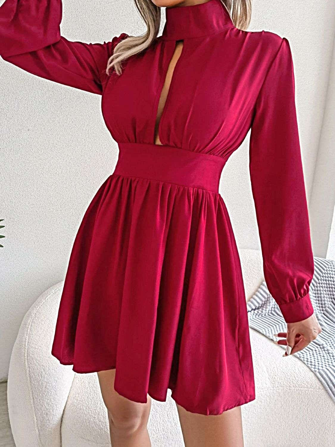 Cutout Turtleneck A-Line Mini Dress -