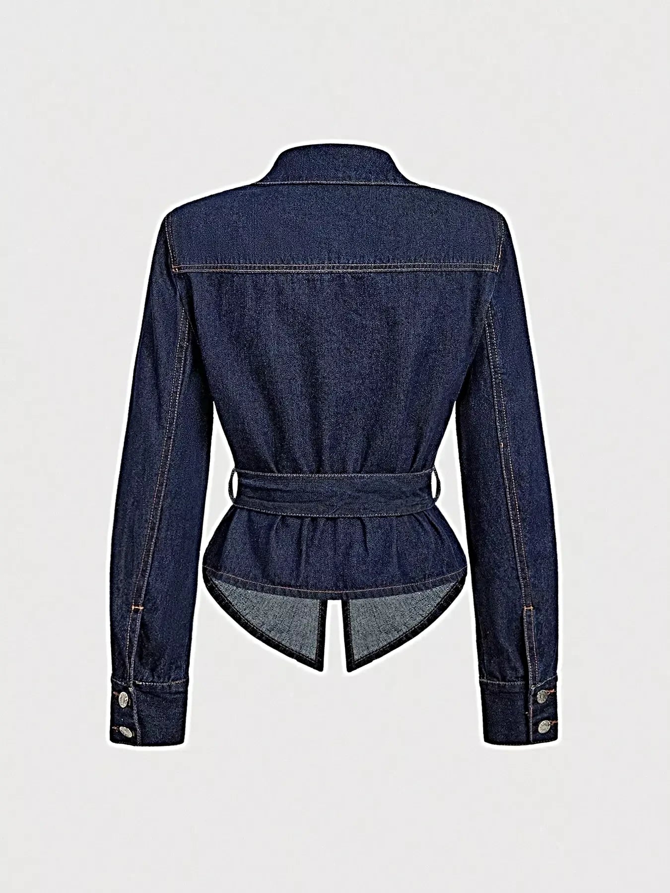 Tie Waist Long Sleeve Denim Jacket -