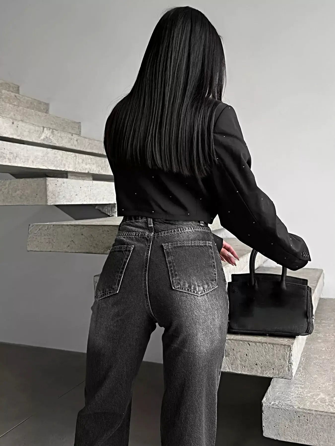 High-Waisted Slit Hem Jeans -