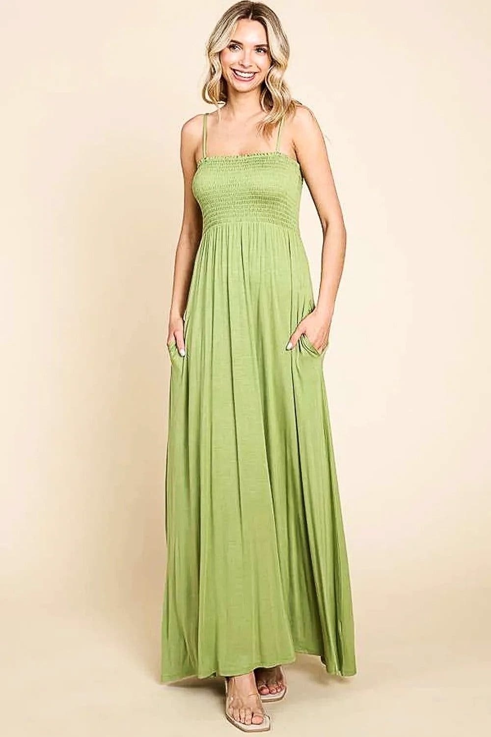 Culture Code Smocked Cami Maxi Dress With Pockets - Elegant, Flattering & Comfortable Trendsi