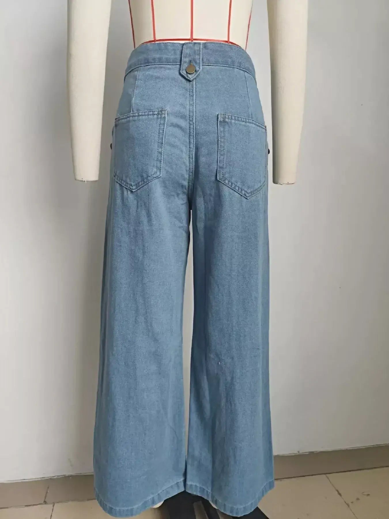 Sleeveless Button-Front Vest and Pants Denim Set -