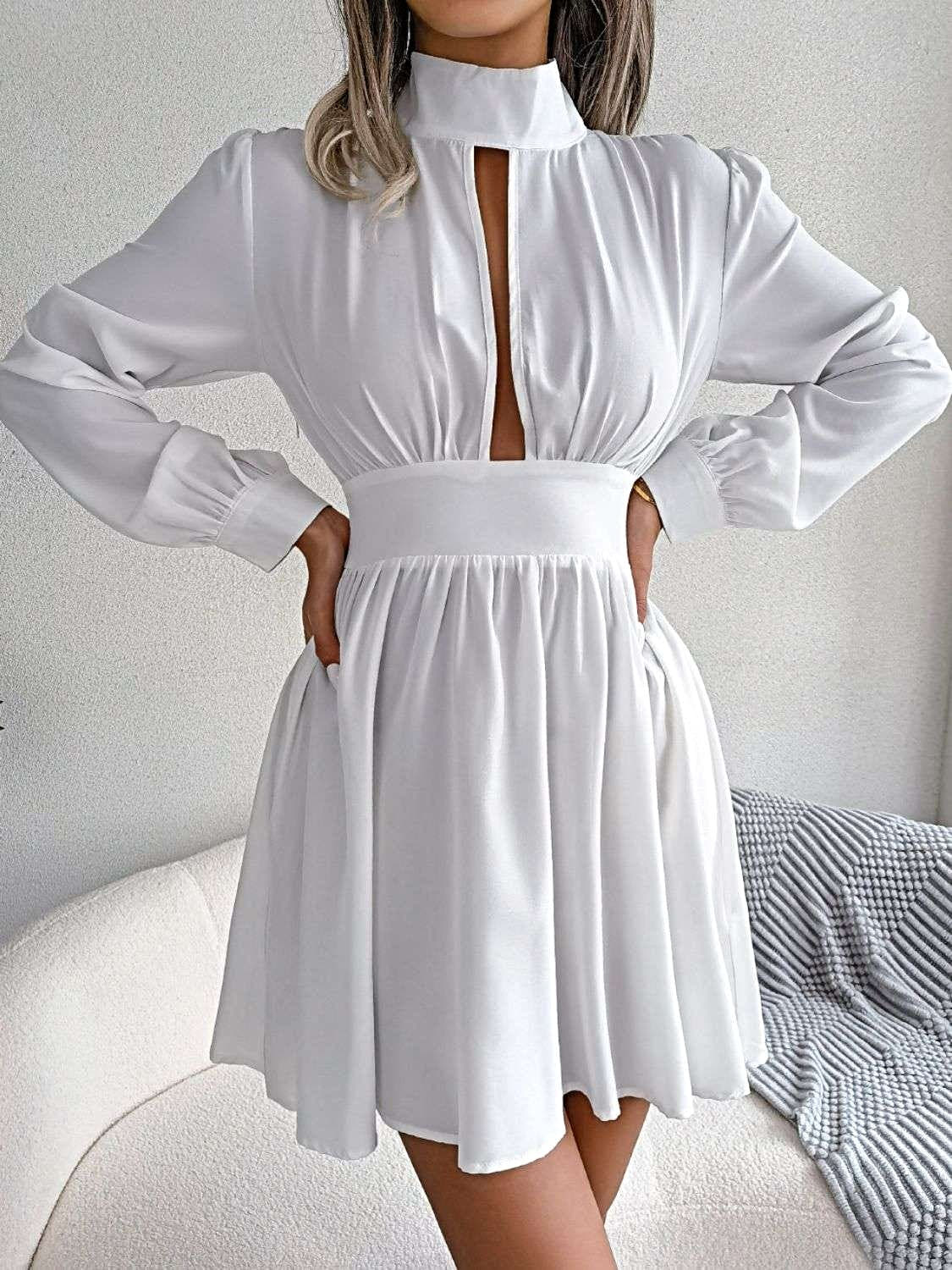 Cutout Turtleneck A-Line Mini Dress -