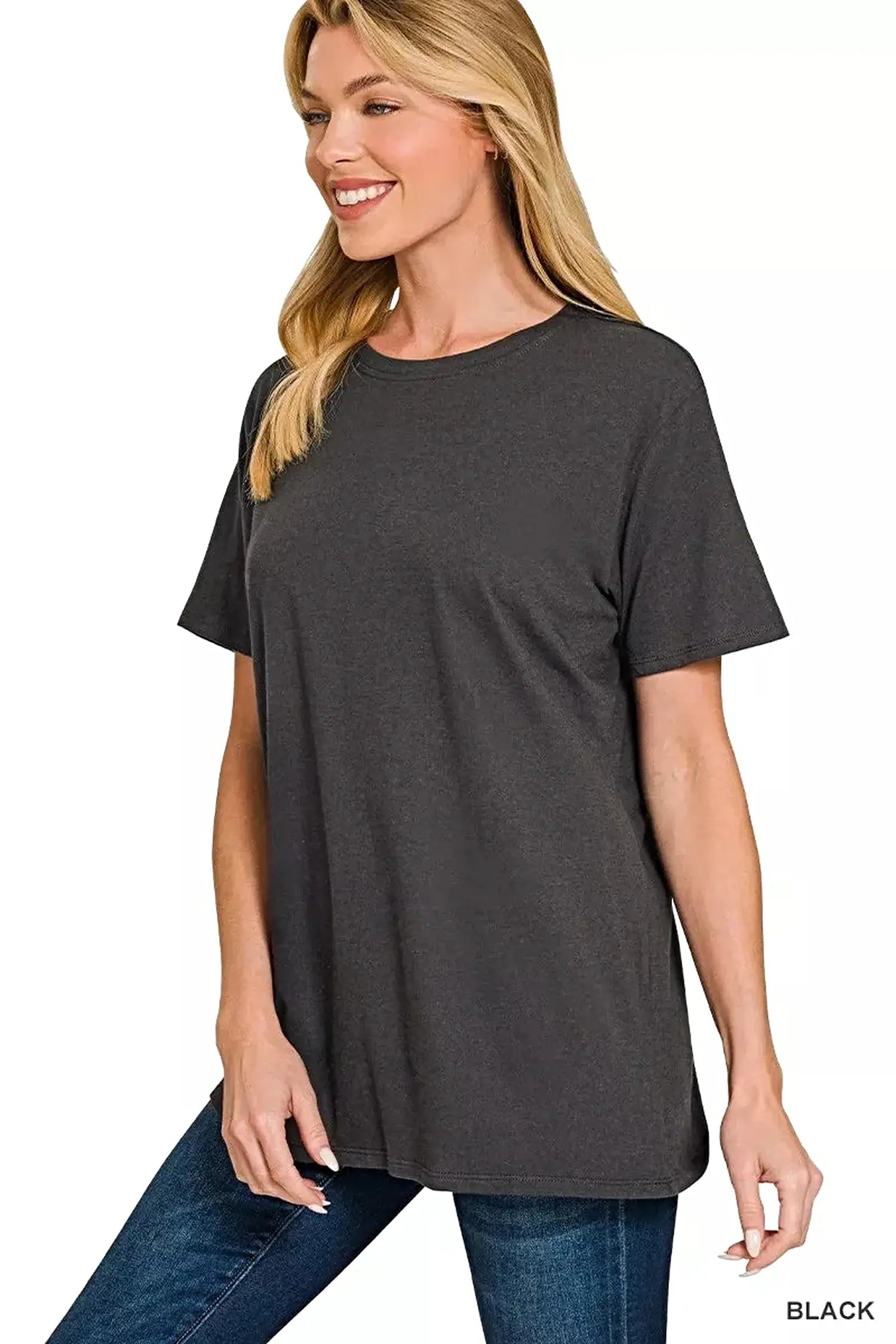 Zenana Cotton Boyfriend Round Neck Tee -