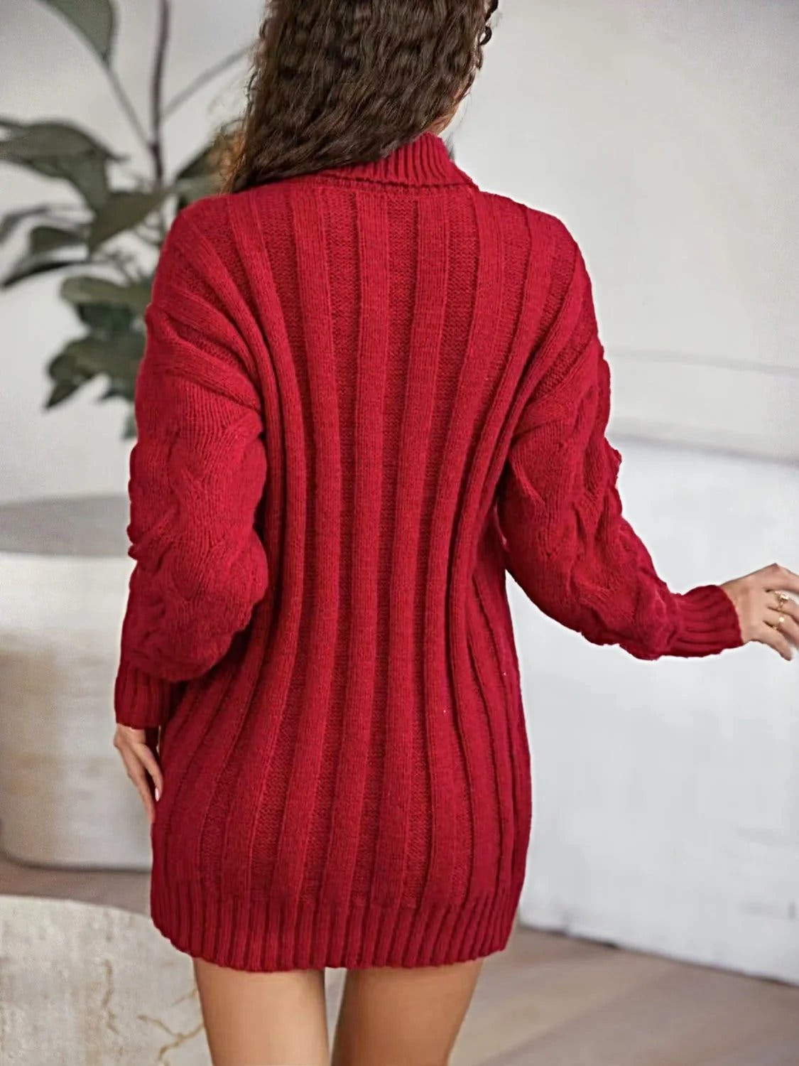 Cable-Knit Turtleneck Sweater Dress -