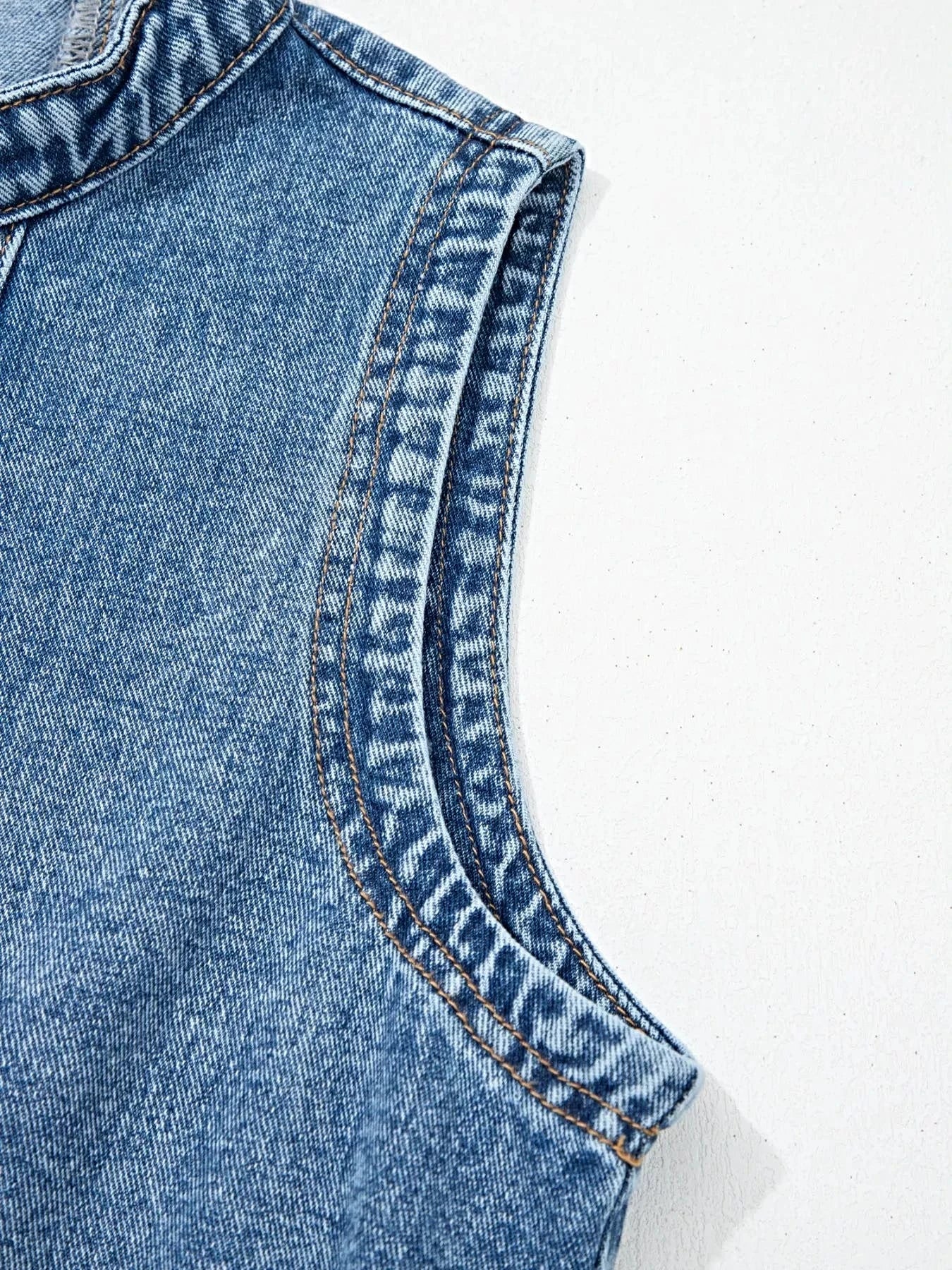 Western Belt Button Down Sleeveless Denim Short Dress -